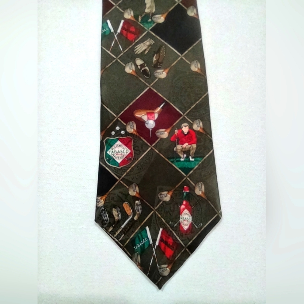 1990's Novelty Tobasco Golf Silk Hologram Tie